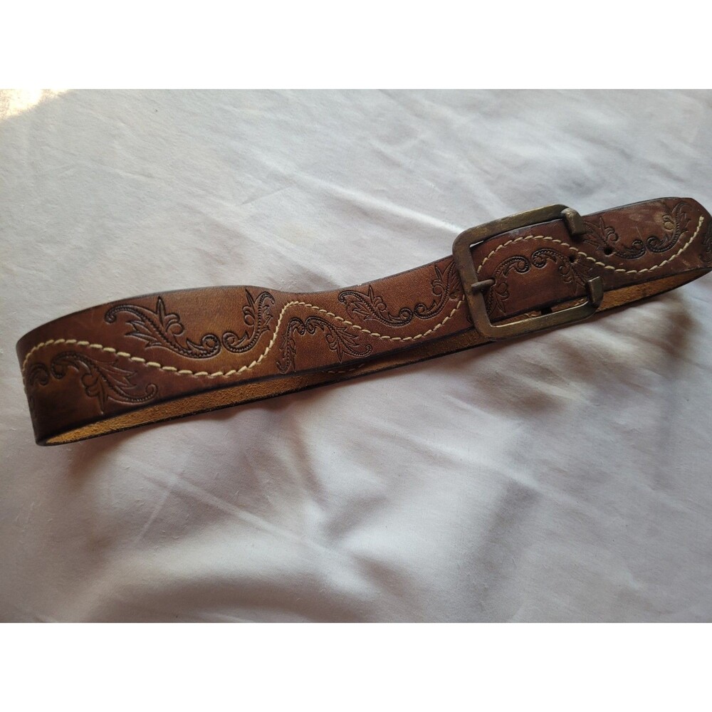 Latitan Leather Belt Boys Size 28 Brass Buckle Hand Stained